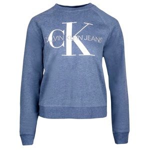 Calvin Klein Blue CK Jeans Logo Crewneck Sweatshirt w/ Brushed Fleece Inside